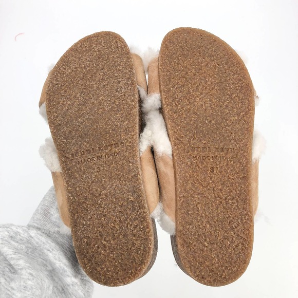 NEW Jenni Kayne Genuine Shearling Lined Crossover Open Toe Slide Sandals US 7 - Picture 6 of 6